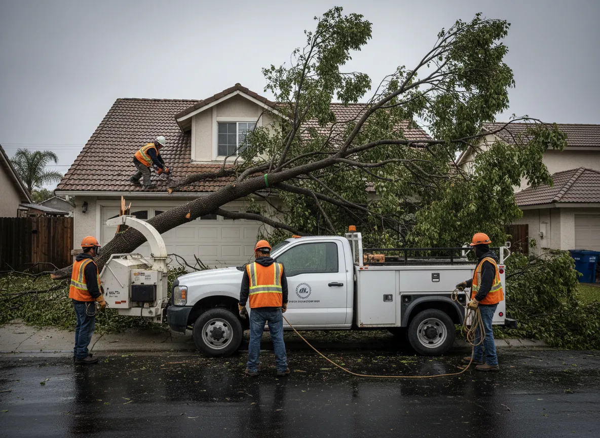 Emergency tree service responding after storm in La Habra